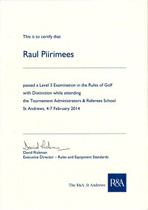 Raul Piirimees – Eesti Golfikohtunike kogu uusim liige